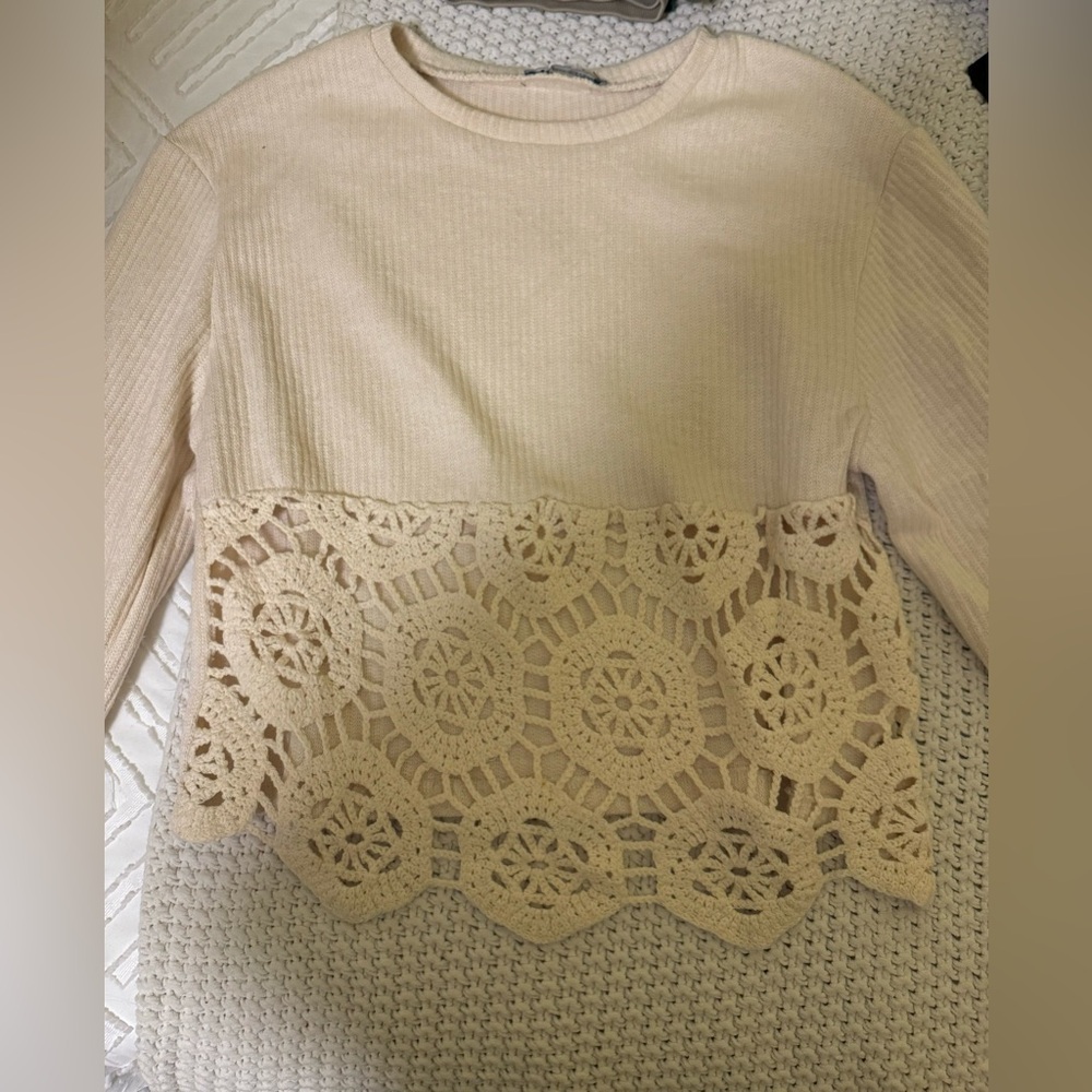 Long sleeve cropped Zara top with lace